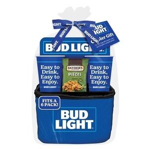 Bud Light 6 Pack Cooler Gift Set with Cups‎ and Snyders Pretzels Blue New